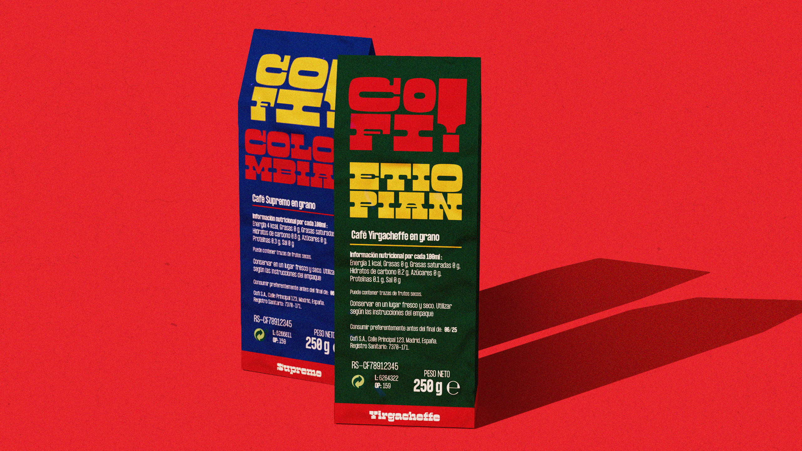 Mockup showing Cofi brand packaging.